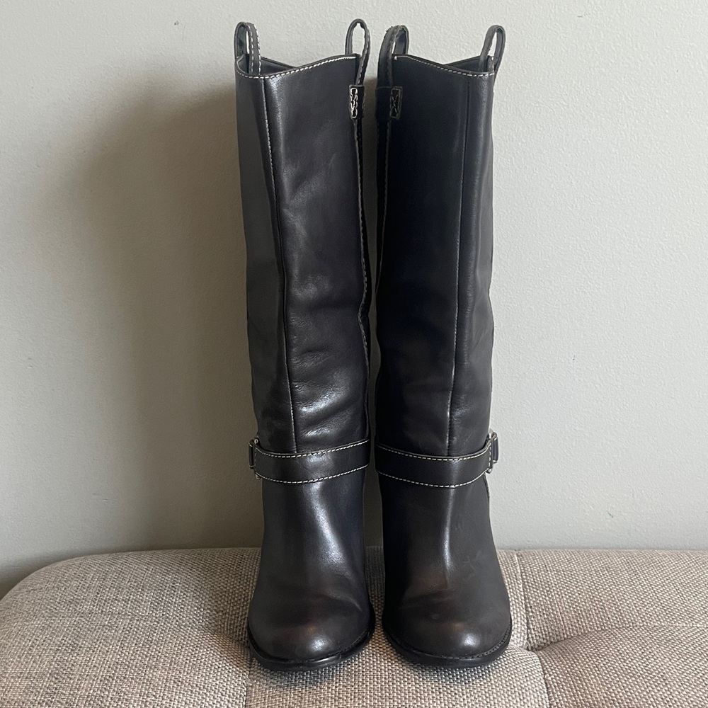 Ralph Lauren Grey Leather Pull On Boots Ladies Size 8